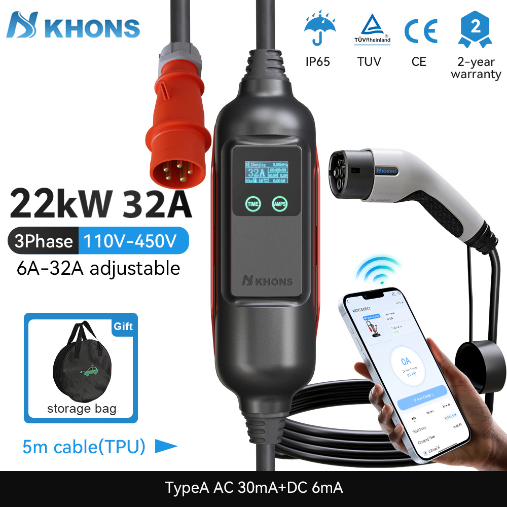 Charger portabel EV tipe 2 32A - Portable Ev Charger 32A Type 2 Cee Plug ulasan dan harga